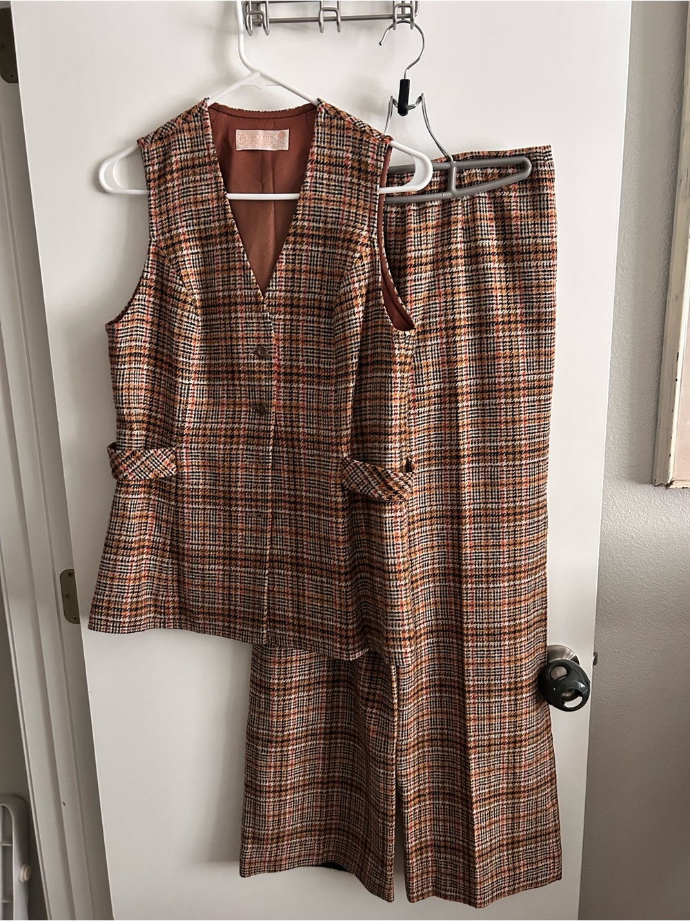 Vintage Pendleton Plaid Tweed Two-Piece Vest and Wide-Leg Pants - Brown Multi